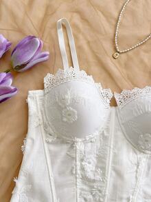 Soleia Women's Sexy Lace Patchwork Boning Camisole - White - View 4