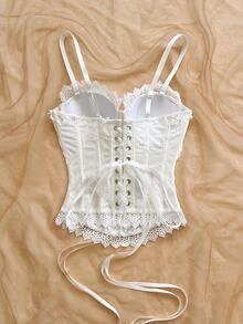 Soleia Women's Sexy Lace Patchwork Boning Camisole - White - View 2