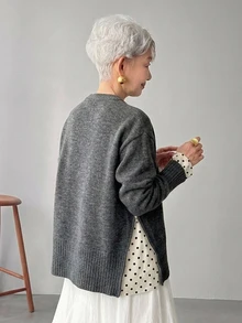 FRIFUL Women's Colorblock Casual Matching Versatile Daily Wear Sweater Everyday Family Gray Fall - Grey - View 2