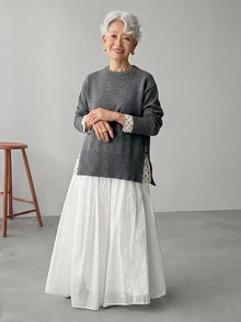 FRIFUL Women's Colorblock Casual Matching Versatile Daily Wear Sweater Everyday Family Gray Fall - Grey - View 3