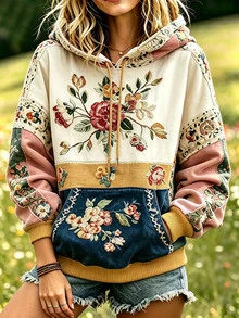 Selamara Women's Colorblock Floral Print Sweatshirt - Multicolor - View 3