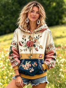 Selamara Women's Colorblock Floral Print Sweatshirt - Multicolor - View 1
