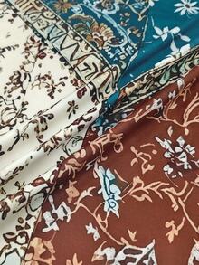 Selamara Women's Floral Print V-Neck Short Sleeve Casual Tropical Boho Versatile T-Shirt Vacation Brown And Teal Summer - Multicolor - View 5