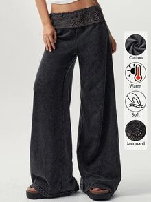 Bohemela Women's Fashion Lace Patchwork Long Pants For Daily Wear - Black - View 8
