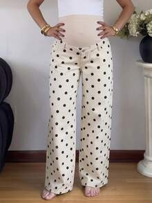 SHEIN Maternity Polka Dot Print Straight Leg Jeans Office Outfits For Women - Apricot - View 2