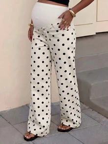 SHEIN Maternity Polka Dot Print Straight Leg Jeans Office Outfits For Women - Apricot - View 5