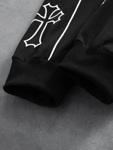 PAVTROS Men's Cross Print Pullover Sweatshirt And Shorts Set Vacation Holiday Black Autumn Streetwear - Black - View 3