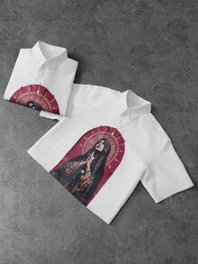 PAVTROS Camisa de manga corta con botones y estampado de figura para hombre - Blanco - Ver 5