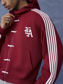 PAVTROS Men's Sweatshirt Hoodie Sweatshirt, Sporty Casual Style, Frog Button Design, INS Fashion, Holiday Essential Item - Burgundy - View 6