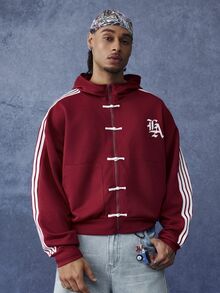 PAVTROS Men's Sweatshirt Hoodie Sweatshirt, Sporty Casual Style, Frog Button Design, INS Fashion, Holiday Essential Item - Burgundy - View 4