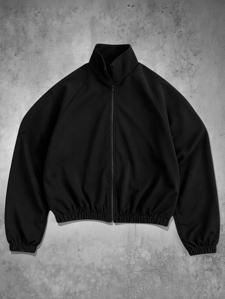 PAVTROS Men's Zipper Jacket With Fleece Lining, Raglan Sleeve Black Winter Streetwear, Suitable For School, Back To School Season, City Short Trips, Gifting, Goth - Black - View 4