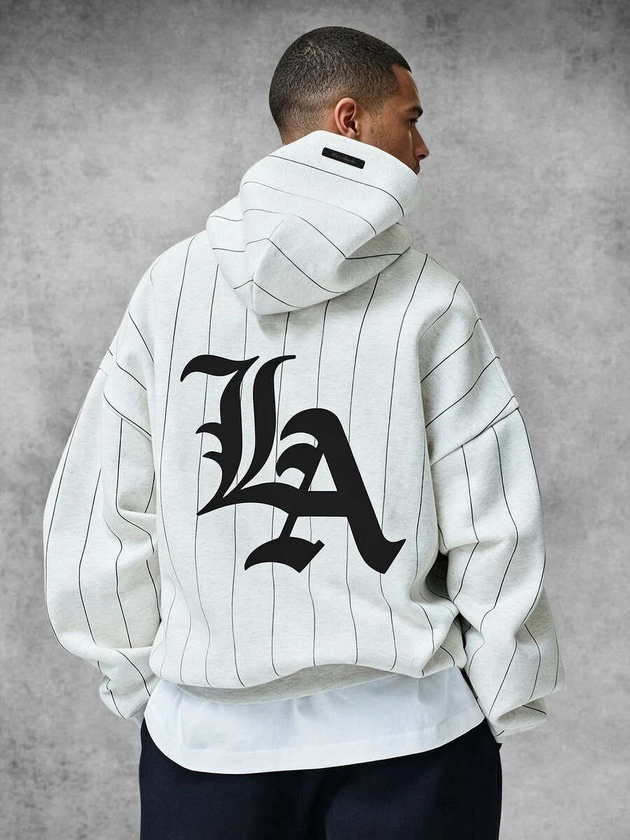 PAVTROS Men's Autumn Streetwear Hooded Sweatshirt, Holiday Back-To-School Season Striped Print Design Hoodie, Street Style - Light Grey - View 1