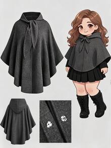 Sweetra Plus Size Punk Hooded Knotted Cape Overcoat Winter - Grey - View 1