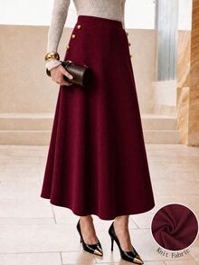 Modelyn Women's Solid Color Casual Versatile Daily Wear Skirt - Burgundy - View 6