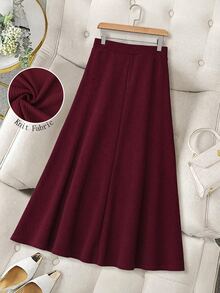 Modelyn Women's Solid Color Casual Versatile Daily Wear Skirt - Burgundy - View 3