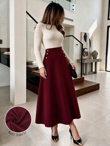 Modelyn Women's Solid Color Casual Versatile Daily Wear Skirt - Burgundy - View 2