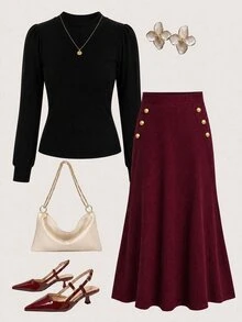 Modelyn Women's Solid Color Casual Versatile Daily Wear Skirt - Burgundy - View 5