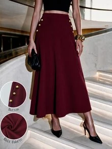 Modelyn Women's Solid Color Casual Versatile Daily Wear Skirt - Burgundy - View 9