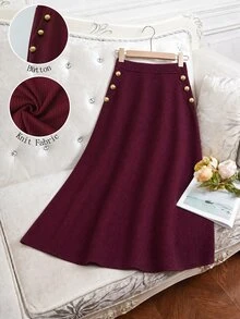 Modelyn Women's Solid Color Casual Versatile Daily Wear Skirt - Burgundy - View 8