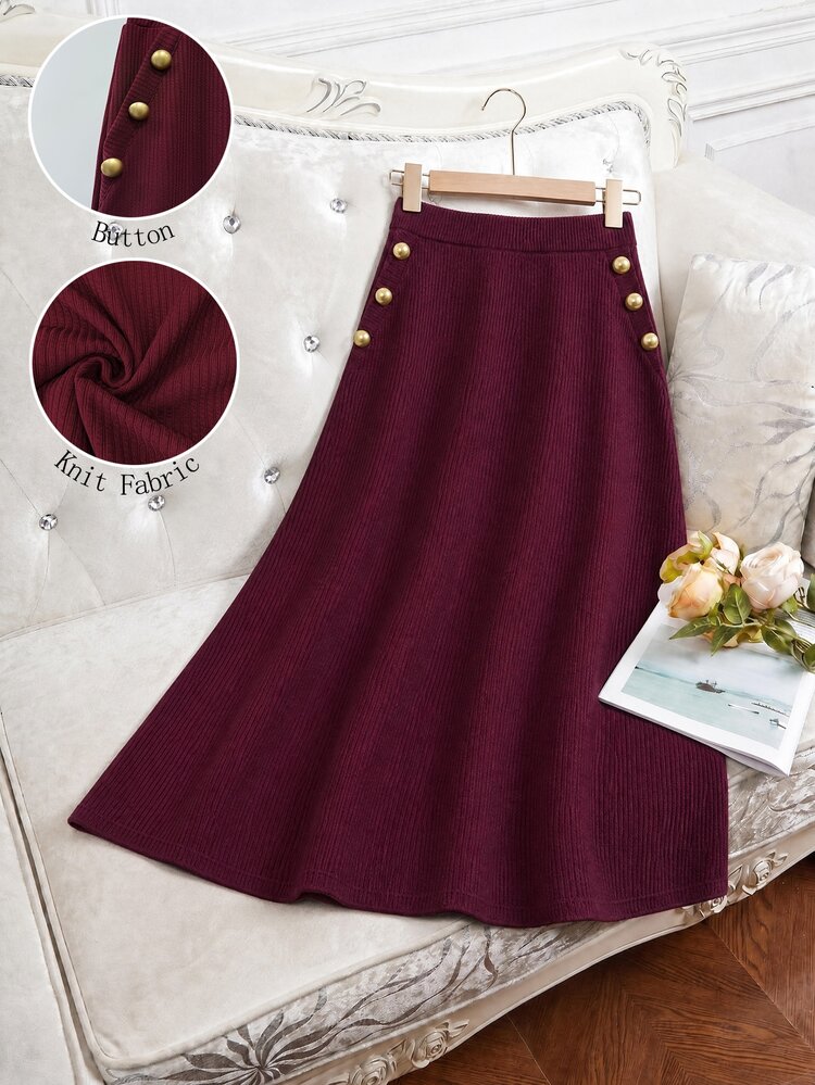 Modelyn Women's Solid Color Casual Versatile Daily Wear Skirt - Burgundy - View 7