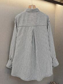 SHEIN CURVE+ Damen Große Größen Patchwork Gestreiftes Langarm Lässig Locker geschnitten Hemd Herbst - Verschiedenfarbig - Übersicht 2