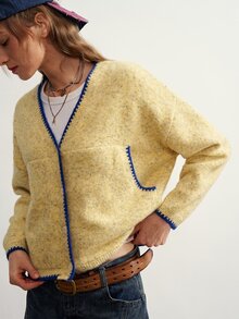 Bohemela Women's Colorblock Casual Versatile Everyday Cardigan - Light Yellow - View 7
