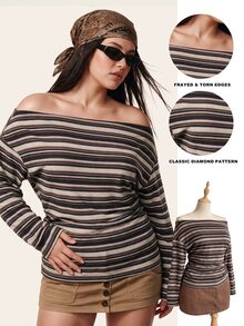 Comfortcana Women's Plus Size Casual Fashion Cold Shoulder Cinched Waist T-Shirt - Multicolor - View 8