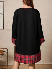 SHEIN LUNE Plus Size Women's Plaid Patchwork Casual Everyday Summer Dress Christmas Fall - Black - View 3