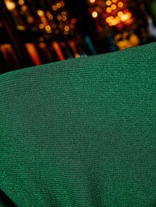 VOLUPTÉ CURVE Plus Size Fall Winter Green Knit High Neck Long-Sleeve Wide-Leg Fitted Belted Shiny Wool Two-Piece Set Pants Top For Party, Going Out, Birthday - Green - View 8