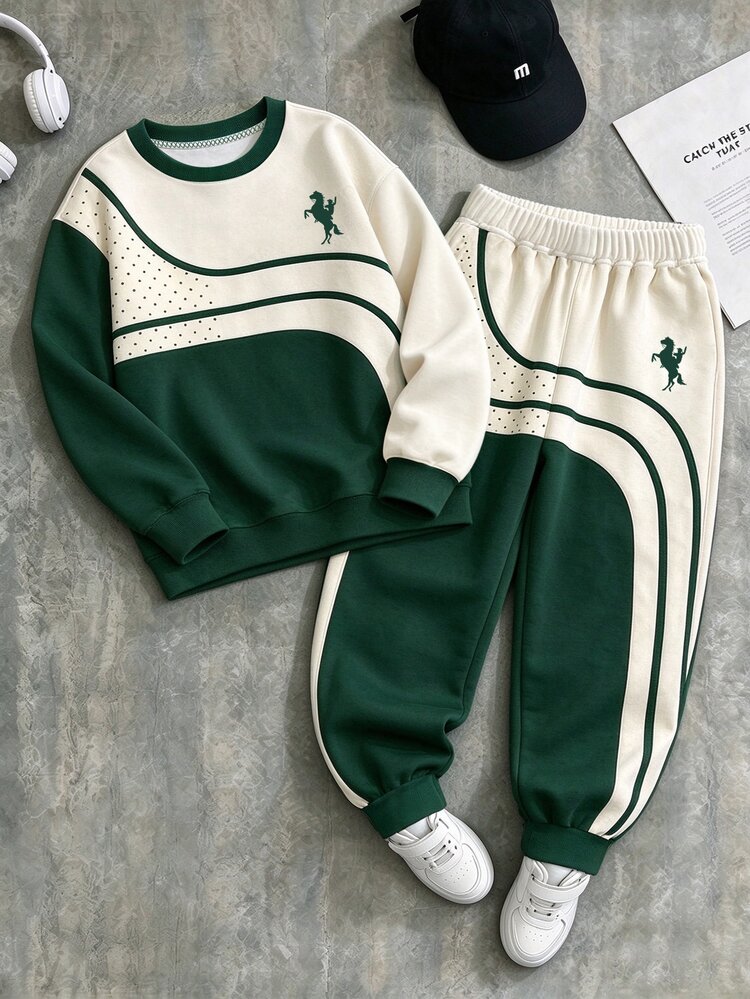 Teen Boy Knight Graphic Long Sleeve Sweatshirt And Pants Casual Everyday Outfit - Multicolor - View 3