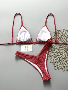 SHEIN Swim 女士随机印花细肩带性感比基尼套装，夏季 - 彩色 - 查看 4