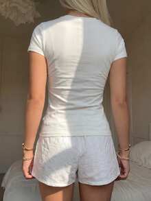 CovetEZ Casual Minimalist Sexy 95% White Pure Cotton Short Sleeve T-Shirt, Suitable For Spring And Summer - White - View 3
