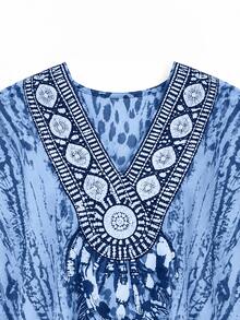 Louniche 优雅的波西米亚豹纹连衣裙，适合日常穿着、婚礼、正式活动、通勤、毕业派对、节日、约会、聚会、万圣节、圣诞节、新年、感恩节、婚礼等场合。 - 藍色 - 查看 7