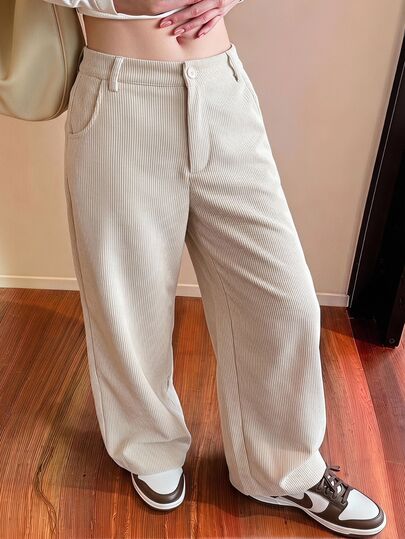 Comfortcana Plus Size Women's Solid Color Pocket Wide Leg Loose Casual Long Pants