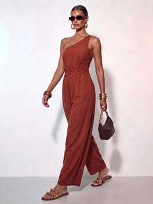 Zivah Rust Brown One Shoulder Dress Women's Elegant Summer Holiday Vacation Holiday Wrap Gown,Bohemian Western Style Wedding Guest Evening Party Date Dress - Rust Brown - View 2