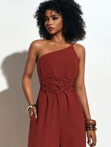Zivah Rust Brown One Shoulder Dress Women's Elegant Summer Holiday Vacation Holiday Wrap Gown,Bohemian Western Style Wedding Guest Evening Party Date Dress - Rust Brown - View 8