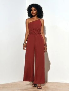Zivah Rust Brown One Shoulder Dress Women's Elegant Summer Holiday Vacation Holiday Wrap Gown,Bohemian Western Style Wedding Guest Evening Party Date Dress - Rust Brown - View 5