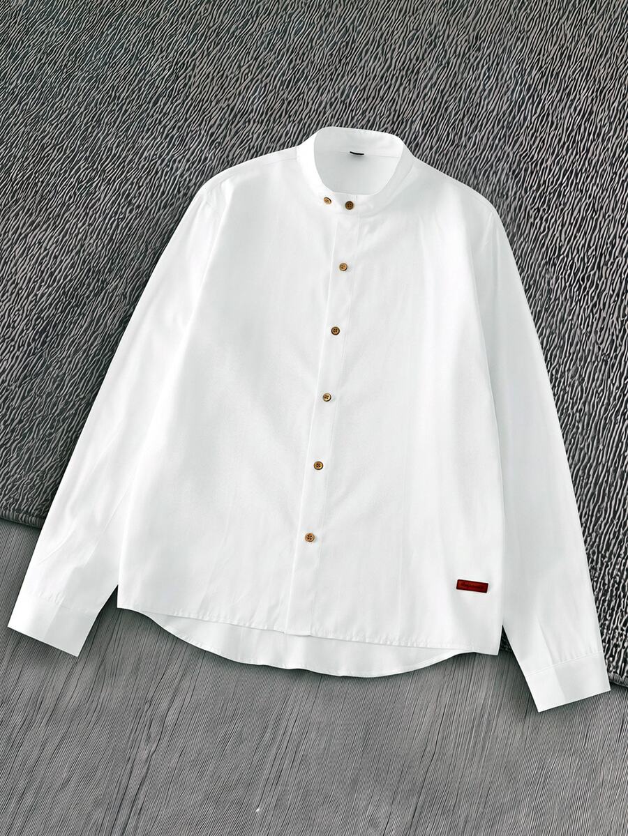 Mainfolk Men's Solid Color Casual Versatile Daily Wear Long Sleeve Shirt - White - View 1