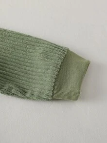 SHEIN 男童學院風兩件套，純色燈芯絨夾克搭配同色布料運動長褲，羅紋領口、袖口與下擺，彈性舒適，休閒簡約風，適合春秋日常穿著 - 綠色 - 查看 6