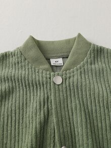 SHEIN 男童學院風兩件套，純色燈芯絨夾克搭配同色布料運動長褲，羅紋領口、袖口與下擺，彈性舒適，休閒簡約風，適合春秋日常穿著 - 綠色 - 查看 8