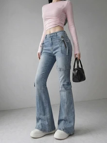FRIFUL Women's Bow Decor Casual Everyday Denim Jeans - Blue - View 6