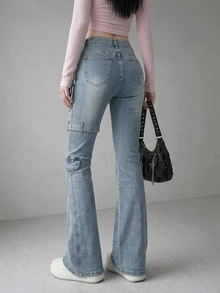 FRIFUL Women's Bow Decor Casual Everyday Denim Jeans - Blue - View 2