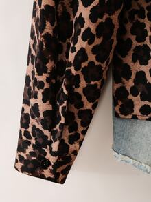 SHEIN Fashion Minimalist Commuter Long Sleeve Shirt, Loose Casual Leopard Print Multi-Color Top For Fall, Suitable For Work Night Out Dark Brown - Multicolor - View 8