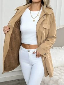Easowa Jaket Kasual Wanita Polos dengan Tali Serut di Pinggang untuk Perjalanan Sehari-hari - Khaki - View 5