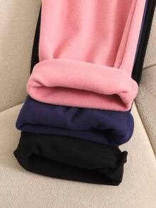 SHEIN 少女秋冬日常百搭極簡風保暖內裡加厚打底褲 3件/包，黑色、皇家藍、粉色，隨機發送3件 - 彩色 - 查看 4