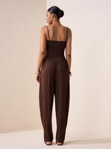 Zivah 2026 Spring/Summer New Music Festival Jumpsuit With Spaghetti Strap, Twist Ruched Design, Pockets, Ankle-Tied, Brown - Brown - View 3