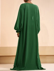 Zivah Women's Solid Color Pleated Robe And Wide Leg Pants Casual Vacation Coverup Set Summer Beach - Green - View 2