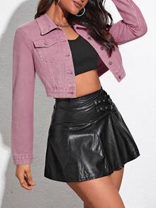 SHEIN EZwear Y2K Streetwear Women's Long Sleeve Single-Breasted Casual Denim Jacket Everyday Dusty Pink Fall - Dusty Pink - View 3