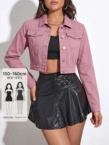 SHEIN EZwear Y2K Streetwear Women's Long Sleeve Single-Breasted Casual Denim Jacket Everyday Dusty Pink Fall - Dusty Pink - View 4