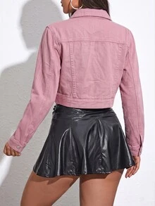 SHEIN EZwear Y2K Streetwear Women's Long Sleeve Single-Breasted Casual Denim Jacket Everyday Dusty Pink Fall - Dusty Pink - View 2